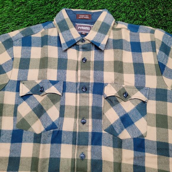 VTG 80s Pyramid Flannel Shirt Mens M Baggy Oversized Plaid Lined Yoke - Picture 2 of 6
